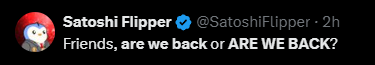 Satoshi Flipper tweet asking are we back