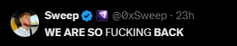 Sweep tweet: WE ARE SO BACK